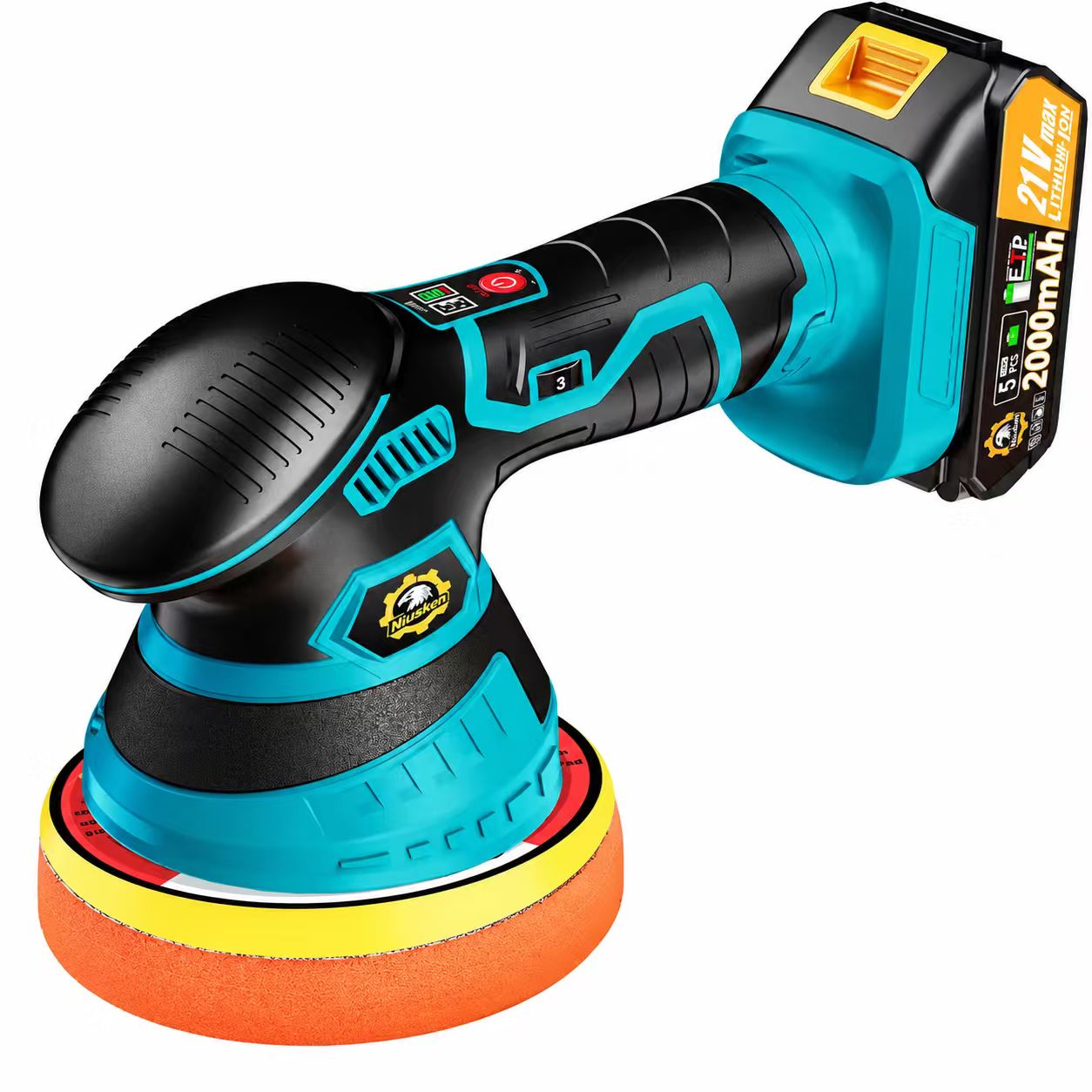 Blue and black NIUSKEN 21V cordless DA car polisher